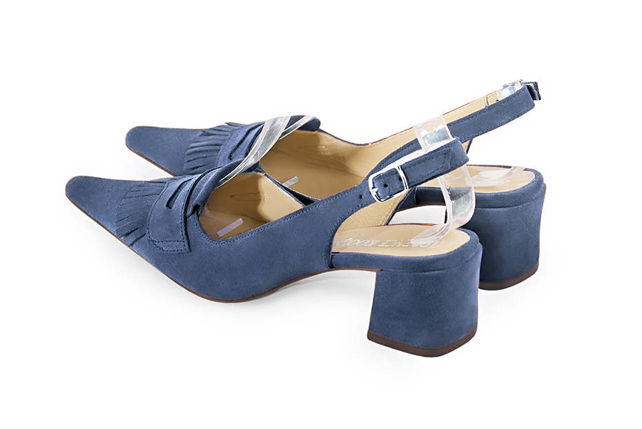 French elegance and refinement for these denim blue dress slingback shoes, 
                available in many subtle leather and colour combinations. Fans of originality will appreciate the fringes and the "Offbeat Rock" side.
To be personalized or not, with your materials and colors.  
                Matching clutches for parties, ceremonies and weddings.   
                You can customize these shoes to perfectly match your tastes or needs, and have a unique model.  
                Choice of leathers, colours, knots and heels. 
                Wide range of materials and shades carefully chosen.  
                Rich collection of flat, low, mid and high heels.  
                Small and large shoe sizes - Florence KOOIJMAN